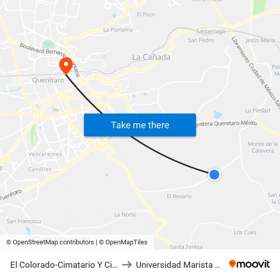 El Colorado-Cimatario Y Ciudad Marques to Universidad Marista De Querétaro map