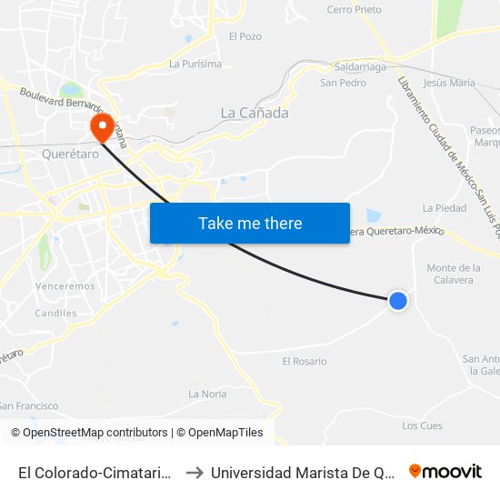 El Colorado-Cimatario Y Upq to Universidad Marista De Querétaro map