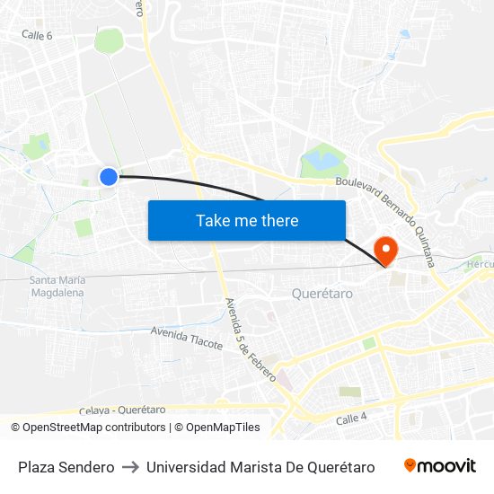 Plaza Sendero to Universidad Marista De Querétaro map