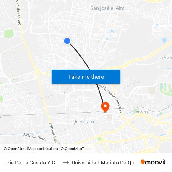 Pie De La Cuesta Y Cetis 16 to Universidad Marista De Querétaro map