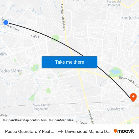 Paseo Queretaro Y Real Del Marques to Universidad Marista De Querétaro map
