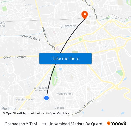 Chabacano Y Tablero to Universidad Marista De Querétaro map