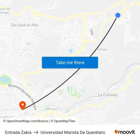 Entrada Zakia to Universidad Marista De Querétaro map