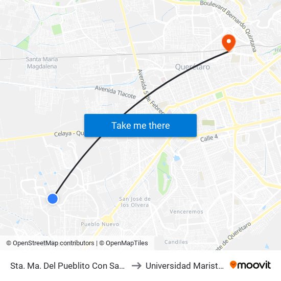 Sta. Ma. Del Pueblito Con Santuario De Guadalupe to Universidad Marista De Querétaro map