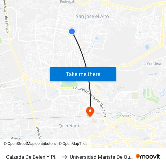 Calzada De Belen Y Plateros to Universidad Marista De Querétaro map