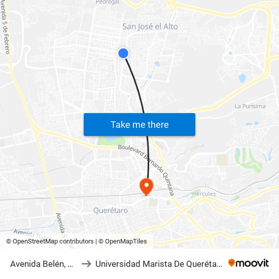 Avenida Belén, 45 to Universidad Marista De Querétaro map