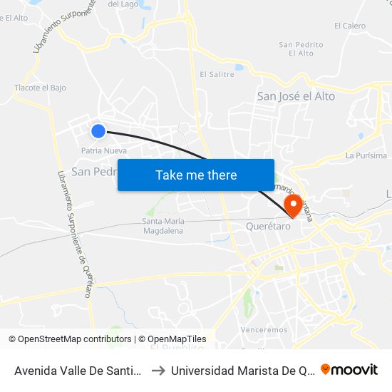 Avenida Valle De Santiago, 201 to Universidad Marista De Querétaro map