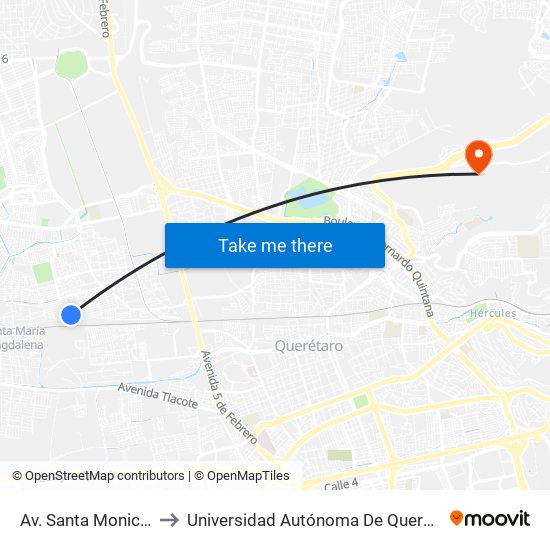 Av. Santa Monica Y Chubasco to Universidad Autónoma De Querétaro Campus Aeropuerto map