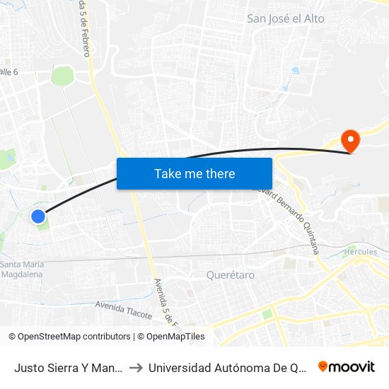 Justo Sierra Y Manuel Gutiérrez Nájera to Universidad Autónoma De Querétaro Campus Aeropuerto map