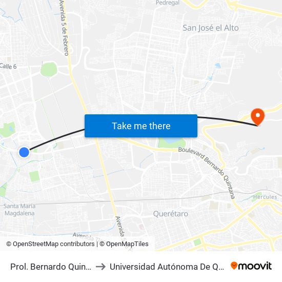 Prol. Bernardo Quintana Y Alfa Centauro to Universidad Autónoma De Querétaro Campus Aeropuerto map