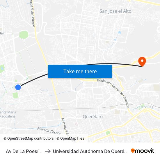 Av De La Poesía Y Literatura to Universidad Autónoma De Querétaro Campus Aeropuerto map