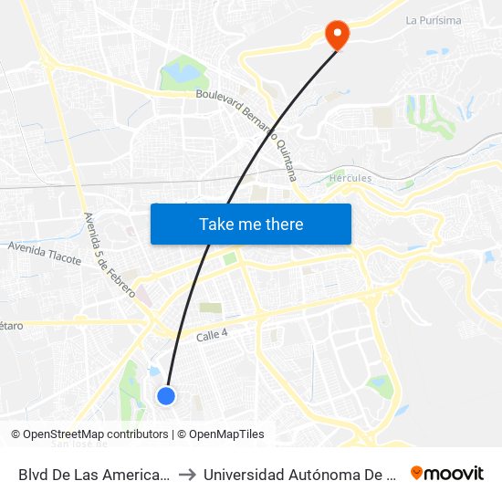 Blvd De Las Americas Y Gustavo Garmendia to Universidad Autónoma De Querétaro Campus Aeropuerto map