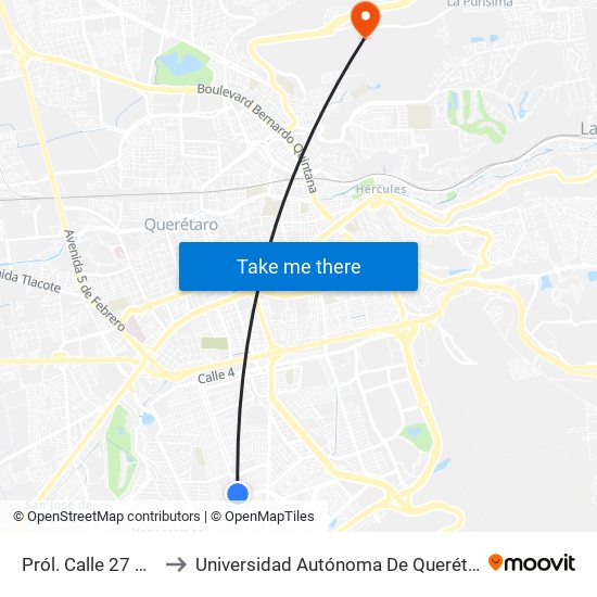 Pról. Calle 27 Y Puerto Rico to Universidad Autónoma De Querétaro Campus Aeropuerto map