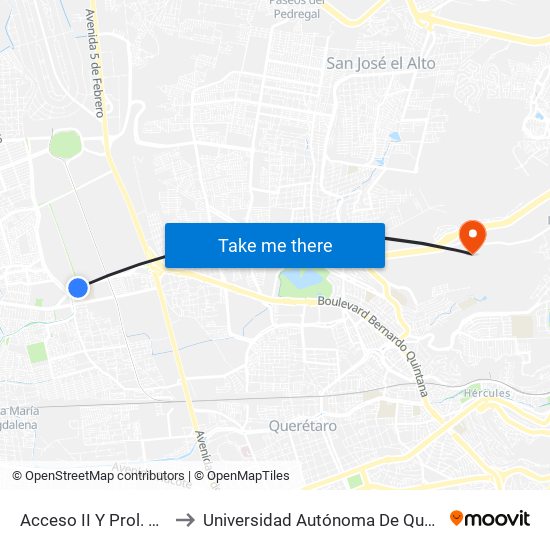 Acceso II Y Prol. Bernardo Quintana to Universidad Autónoma De Querétaro Campus Aeropuerto map