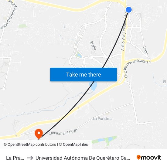 La Pradera to Universidad Autónoma De Querétaro Campus Aeropuerto map