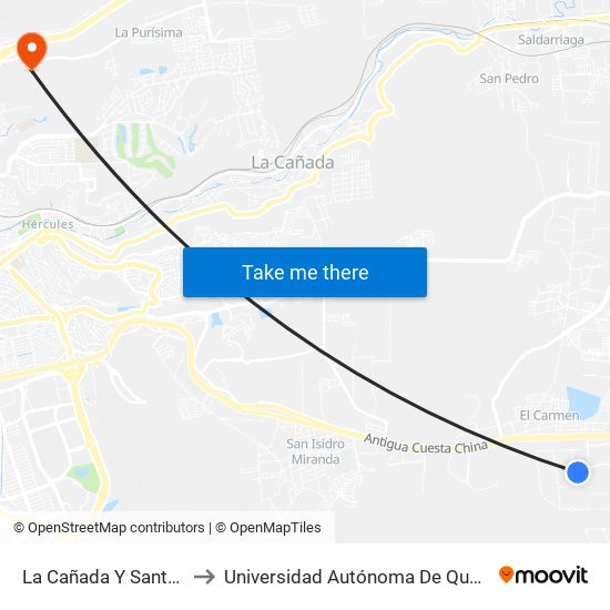 La Cañada Y Santa Rosa De Viterbo to Universidad Autónoma De Querétaro Campus Aeropuerto map