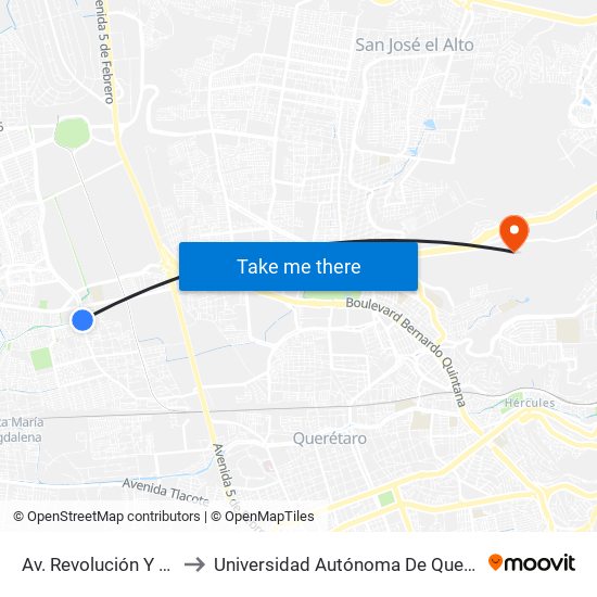 Av. Revolución Y Av. De La Poesía to Universidad Autónoma De Querétaro Campus Aeropuerto map