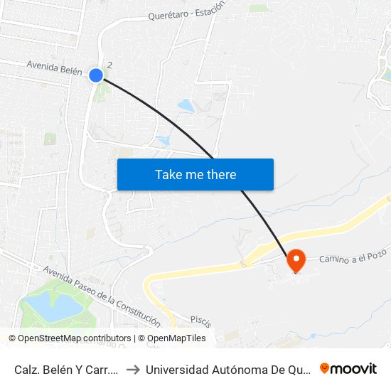 Calz. Belén Y Carr. A Chichimequillas to Universidad Autónoma De Querétaro Campus Aeropuerto map