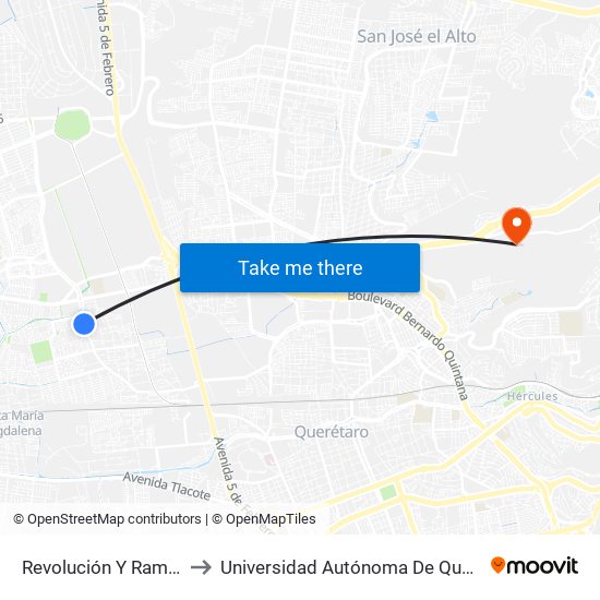 Revolución Y Ramón López Velarde to Universidad Autónoma De Querétaro Campus Aeropuerto map