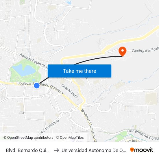 Blvd. Bernardo Quintana Y Av. Mecánica to Universidad Autónoma De Querétaro Campus Aeropuerto map