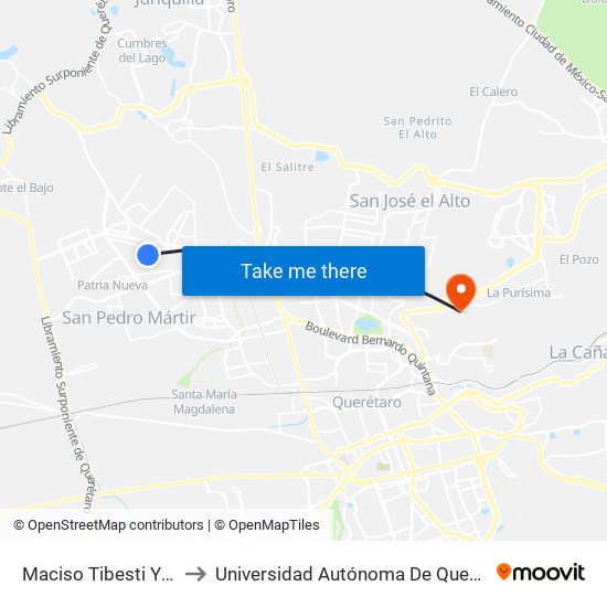 Maciso Tibesti Y Monte Parnaso to Universidad Autónoma De Querétaro Campus Aeropuerto map