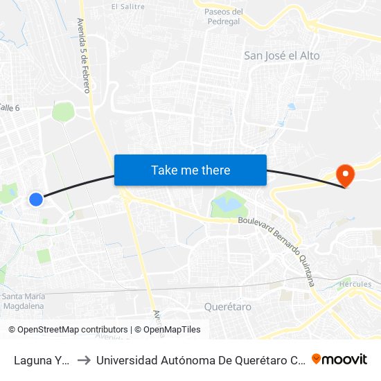 Laguna Y Lagos to Universidad Autónoma De Querétaro Campus Aeropuerto map