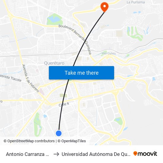 Antonio Carranza Y Manuel Castelazo to Universidad Autónoma De Querétaro Campus Aeropuerto map
