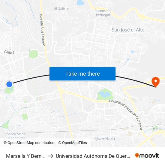 Marsella Y Bernardo De Siena to Universidad Autónoma De Querétaro Campus Aeropuerto map