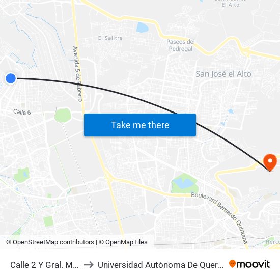 Calle 2 Y Gral. Maclovio Herrera to Universidad Autónoma De Querétaro Campus Aeropuerto map