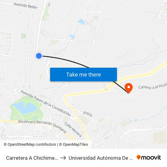 Carretera A Chichimequillas Y Río Purificación to Universidad Autónoma De Querétaro Campus Aeropuerto map