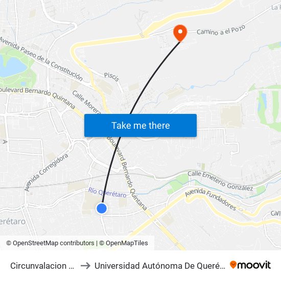 Circunvalacion Y 15 De Mayo to Universidad Autónoma De Querétaro Campus Aeropuerto map