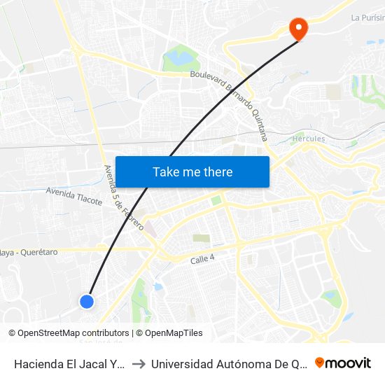 Hacienda El Jacal Y Blvd. Dolores Del Río to Universidad Autónoma De Querétaro Campus Aeropuerto map