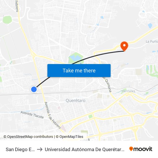 San Diego E Higuera to Universidad Autónoma De Querétaro Campus Aeropuerto map