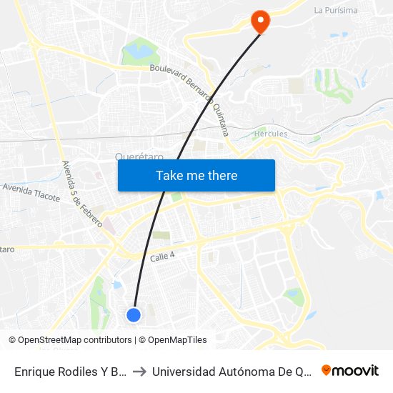 Enrique Rodiles Y Blvd De Las Americas to Universidad Autónoma De Querétaro Campus Aeropuerto map