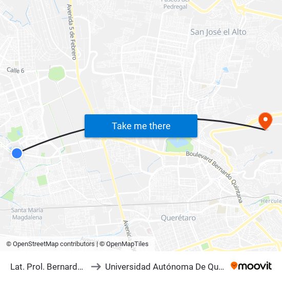 Lat. Prol. Bernardo Quintana E Higos to Universidad Autónoma De Querétaro Campus Aeropuerto map