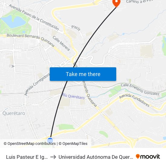 Luis Pasteur E Ignacio Zaragoza to Universidad Autónoma De Querétaro Campus Aeropuerto map