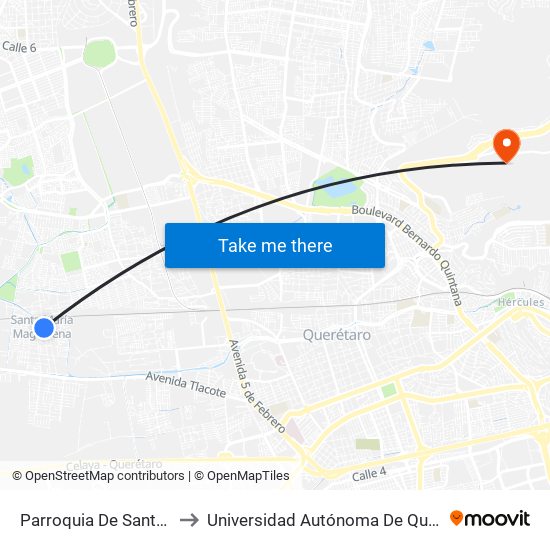 Parroquia De Santa María Magdalena to Universidad Autónoma De Querétaro Campus Aeropuerto map