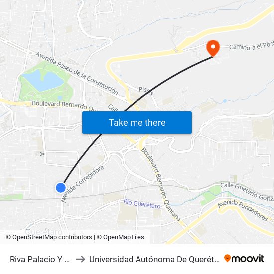 Riva Palacio Y Juan Alvarez to Universidad Autónoma De Querétaro Campus Aeropuerto map