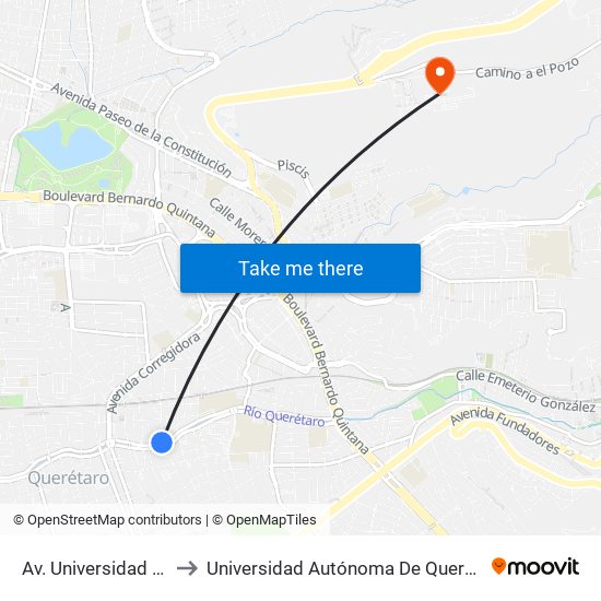 Av. Universidad Y Lopez Rayon to Universidad Autónoma De Querétaro Campus Aeropuerto map