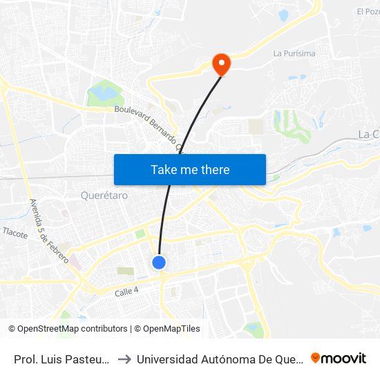 Prol. Luis Pasteur Y 1ra Del Laurel to Universidad Autónoma De Querétaro Campus Aeropuerto map