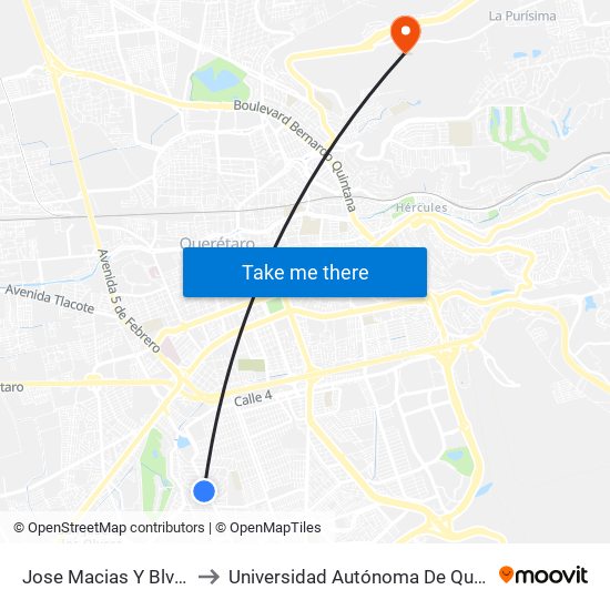 Jose Macias Y Blvd De Las Americas to Universidad Autónoma De Querétaro Campus Aeropuerto map