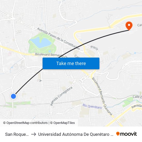 San Roque Y Ejido to Universidad Autónoma De Querétaro Campus Aeropuerto map