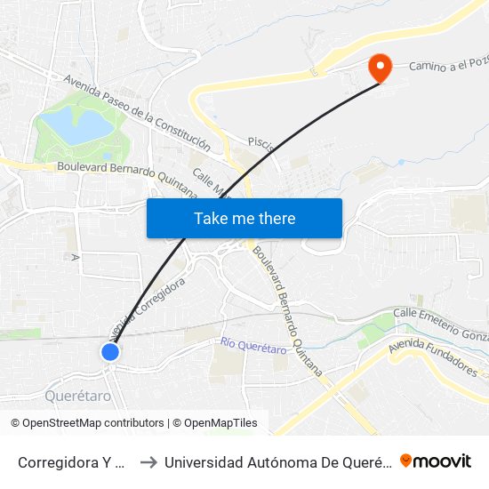 Corregidora Y Av.Universidad to Universidad Autónoma De Querétaro Campus Aeropuerto map