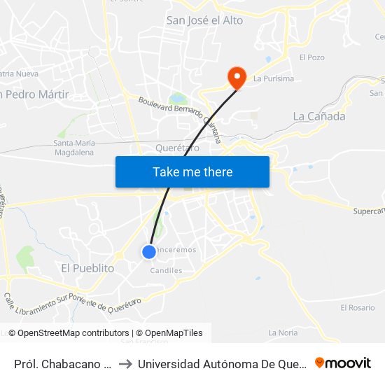 Pról. Chabacano Y Pról. Zaragoza to Universidad Autónoma De Querétaro Campus Aeropuerto map