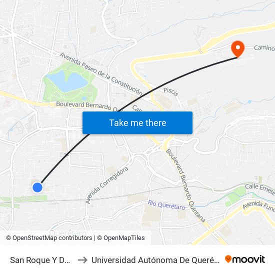 San Roque Y David Siqueiros to Universidad Autónoma De Querétaro Campus Aeropuerto map