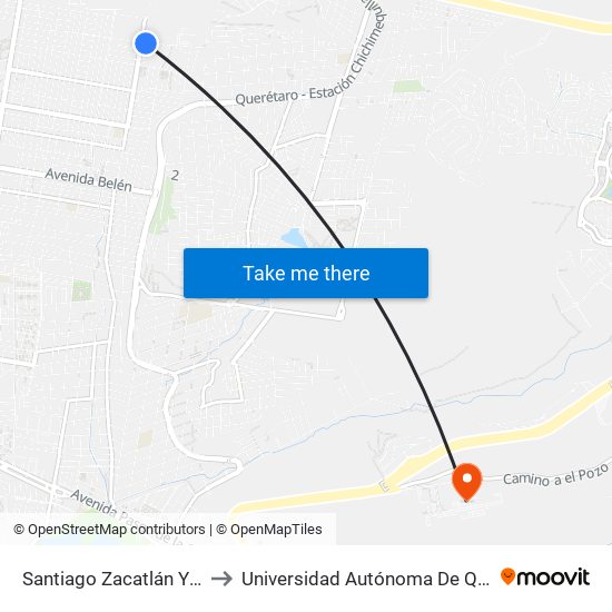 Santiago Zacatlán Y Portal De Samaniego to Universidad Autónoma De Querétaro Campus Aeropuerto map