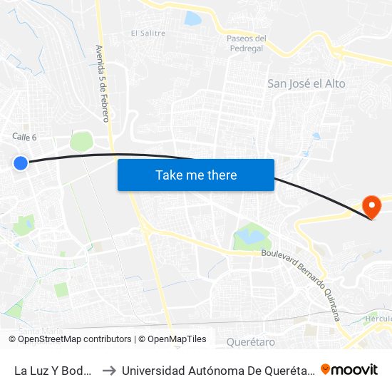 La Luz Y Bodega Aurrera to Universidad Autónoma De Querétaro Campus Aeropuerto map