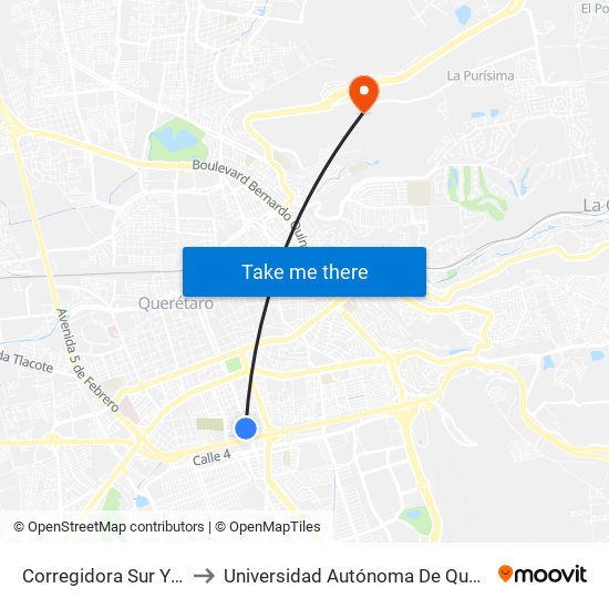 Corregidora Sur Y Lázaro Cárdenas to Universidad Autónoma De Querétaro Campus Aeropuerto map