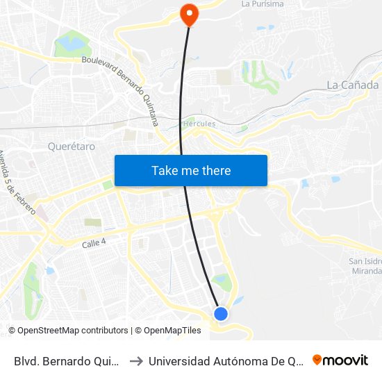 Blvd. Bernardo Quintana Y Centro Civico to Universidad Autónoma De Querétaro Campus Aeropuerto map