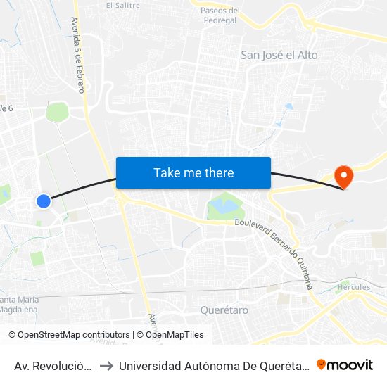 Av. Revolución Y Laguna to Universidad Autónoma De Querétaro Campus Aeropuerto map